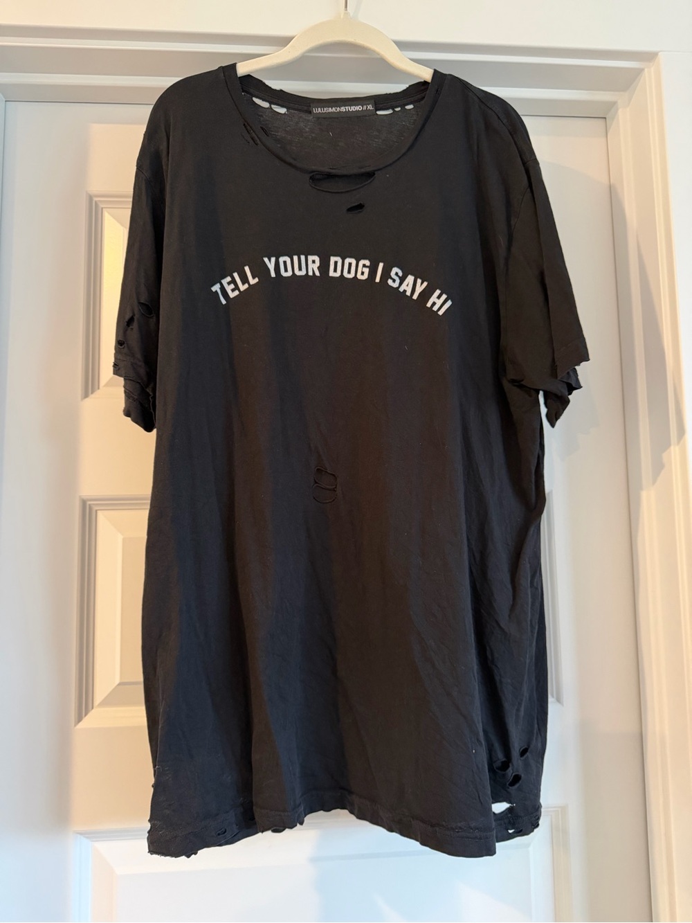 Vici Distressed Black Graphic Tee - "Tell Your Dog I Say Hi"